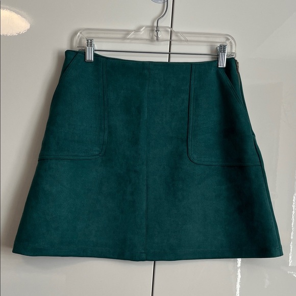 NWOT TWIK Deep Teal A-Line Faux Suede Mini Skirt Pockets Zipper Lined, Size M - Picture 2 of 9